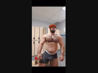 pumped-up teddy bear in the locker room